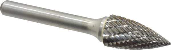 Atrax - 1/2" Cut Diam, 1/4" Shank Diam, Tree Head Double Cut Burr - Carbide, Point End, 1" LOC, 2-3/4" OAL - Industrial Tool & Supply