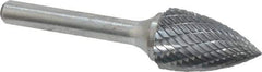 Atrax - 5/8" Cut Diam, 1/4" Shank Diam, Tree Head Double Cut Burr - Carbide, Point End, 1" LOC, 2-3/4" OAL - Industrial Tool & Supply