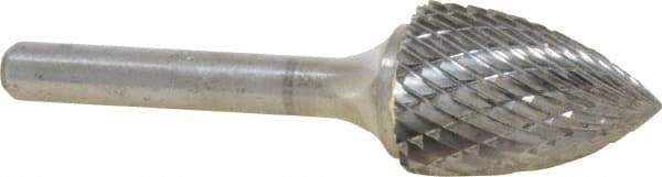 Atrax - 3/4" Cut Diam, 1/4" Shank Diam, Tree Head Double Cut Burr - Carbide, Point End, 1" LOC, 2-3/4" OAL - Industrial Tool & Supply
