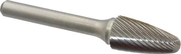 Atrax - 1/2" Cut Diam, 1/4" Shank Diam, Tree with Radius Head Single Cut Burr - Carbide, Radius End, 1" LOC, 2-3/4" OAL - Industrial Tool & Supply