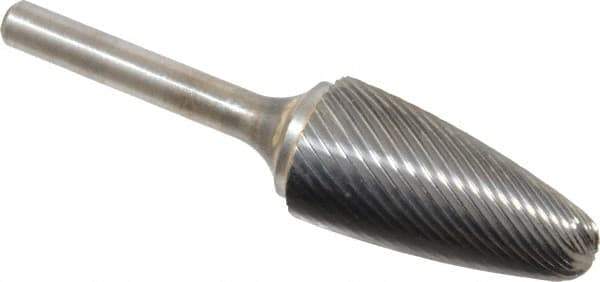 Atrax - 3/4" Cut Diam, 1/4" Shank Diam, Tree with Radius Head Single Cut Burr - Carbide, Radius End, 1-1/2" LOC, 3-1/4" OAL - Industrial Tool & Supply