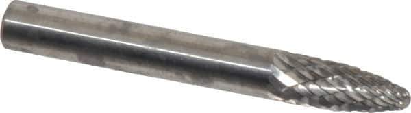 Atrax - 1/4" Cut Diam, 1/4" Shank Diam, Tree with Radius Head Double Cut Burr - Carbide, Radius End, 5/8" LOC, 2" OAL - Industrial Tool & Supply