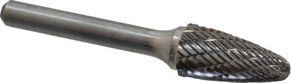 Atrax - 1/2" Cut Diam, 1/4" Shank Diam, Tree with Radius Head Double Cut Burr - Carbide, Radius End, 1" LOC, 2-3/4" OAL - Industrial Tool & Supply