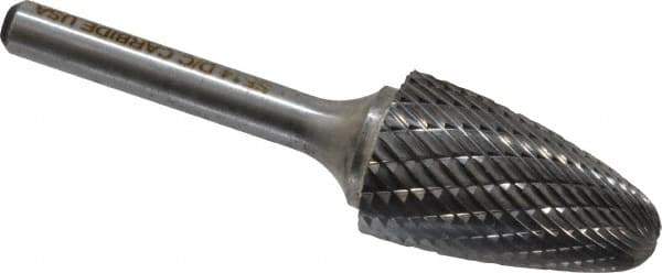 Atrax - 3/4" Cut Diam, 1/4" Shank Diam, Tree with Radius Head Double Cut Burr - Carbide, Radius End, 1-1/4" LOC, 3" OAL - Industrial Tool & Supply