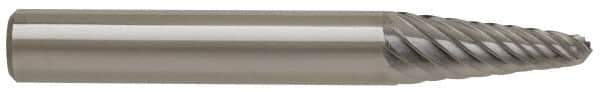 SGS Pro - 1/8" Cut Diam, 1/8" Shank Diam, Taper Head Double Cut Burr - Carbide, Radius End, 1/2" LOC, 1-1/2" OAL - Industrial Tool & Supply
