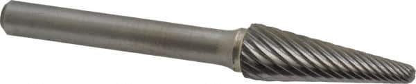 Atrax - 3/8" Cut Diam, 1/4" Shank Diam, Taper Head Single Cut Burr - Radius End, 1-1/16" LOC, 2-15/16" OAL - Industrial Tool & Supply