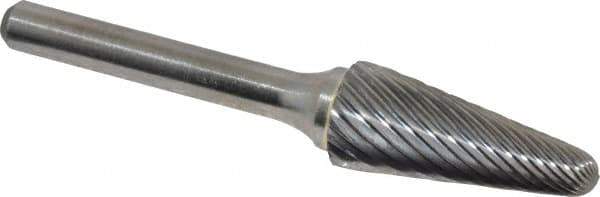 Atrax - 1/2" Cut Diam, 1/4" Shank Diam, Taper Head Single Cut Burr - Radius End, 1-1/8" LOC, 3" OAL - Industrial Tool & Supply
