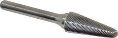 Atrax - 1/2" Cut Diam, 1/4" Shank Diam, Taper Head Single Cut Burr - Radius End, 1-1/8" LOC, 3" OAL - Industrial Tool & Supply