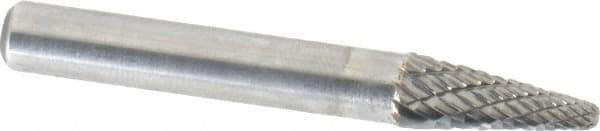 Atrax - 1/4" Cut Diam, 1/4" Shank Diam, Taper Head Double Cut Burr - Radius End, 5/8" LOC, 2" OAL - Industrial Tool & Supply