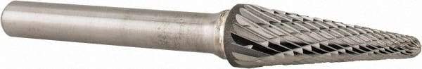 Atrax - 3/8" Cut Diam, 1/4" Shank Diam, Taper Head Double Cut Burr - Radius End, 1-1/16" LOC, 2-15/16" OAL - Industrial Tool & Supply