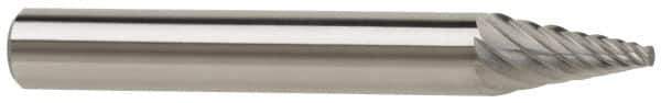 SGS Pro - 1/2" Cut Diam, 1/4" Shank Diam, Cone Head Single Cut Burr - Carbide, Point End, 7/8" LOC - Industrial Tool & Supply
