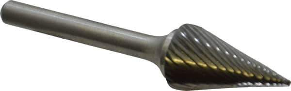 Atrax - 5/8" Cut Diam, 1/4" Shank Diam, Cone Head Single Cut Burr - Carbide, Point End, 1" LOC, 2-7/8" OAL - Industrial Tool & Supply