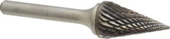 Atrax - 5/8" Cut Diam, 1/4" Shank Diam, Cone Head Double Cut Burr - Carbide, Point End, 1" LOC, 2-7/8" OAL - Industrial Tool & Supply