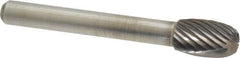 Atrax - 3/8" Cut Diam, 1/4" Shank Diam, Oval Head Single Cut Burr - Carbide, Radius End, 5/8" LOC, 2-3/8" OAL - Industrial Tool & Supply