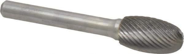 Atrax - 1/2" Cut Diam, 1/4" Shank Diam, Oval Head Single Cut Burr - Carbide, Radius End, 7/8" LOC, 2-5/8" OAL - Industrial Tool & Supply
