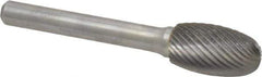 Atrax - 1/2" Cut Diam, 1/4" Shank Diam, Oval Head Single Cut Burr - Carbide, Radius End, 7/8" LOC, 2-5/8" OAL - Industrial Tool & Supply