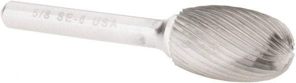 Atrax - 5/8" Cut Diam, 1/4" Shank Diam, Oval Head Single Cut Burr - Carbide, Radius End, 1" LOC, 2-3/4" OAL - Industrial Tool & Supply