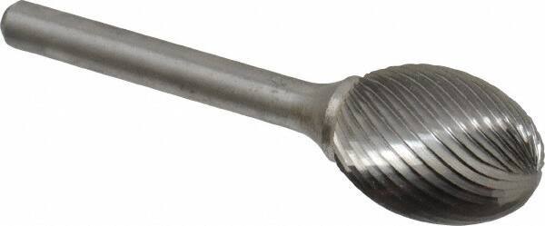 Atrax - 3/4" Cut Diam, 1/4" Shank Diam, Oval Head Single Cut Burr - Carbide, Radius End, 1" LOC, 2-3/4" OAL - Industrial Tool & Supply