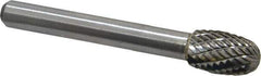 Atrax - 3/8" Cut Diam, 1/4" Shank Diam, Oval Head Double Cut Burr - Carbide, Radius End, 5/8" LOC, 2-3/8" OAL - Industrial Tool & Supply