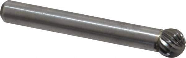 Atrax - 5/16" Cut Diam, 1/4" Shank Diam, Ball Head Single Cut Burr - Carbide, Radius End, 1/4" LOC, 2-1/32" OAL - Industrial Tool & Supply