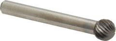 Atrax - 3/8" Cut Diam, 1/4" Shank Diam, Ball Head Single Cut Burr - Carbide, Radius End, 5/16" LOC, 2-1/8" OAL - Industrial Tool & Supply