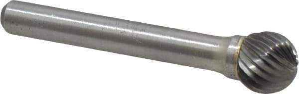 Atrax - 7/16" Cut Diam, 1/4" Shank Diam, Ball Head Single Cut Burr - Carbide, Radius End, 3/8" LOC, 2-3/16" OAL - Industrial Tool & Supply