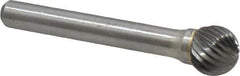 Atrax - 7/16" Cut Diam, 1/4" Shank Diam, Ball Head Single Cut Burr - Carbide, Radius End, 3/8" LOC, 2-3/16" OAL - Industrial Tool & Supply