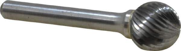Atrax - 5/8" Cut Diam, 1/4" Shank Diam, Ball Head Single Cut Burr - Carbide, Radius End, 9/16" LOC, 2-3/8" OAL - Industrial Tool & Supply