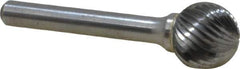 Atrax - 5/8" Cut Diam, 1/4" Shank Diam, Ball Head Single Cut Burr - Carbide, Radius End, 9/16" LOC, 2-3/8" OAL - Industrial Tool & Supply