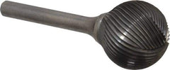 Atrax - 1" Cut Diam, 1/4" Shank Diam, Ball Head Single Cut Burr - Carbide, Radius End, 15/16" LOC, 2-3/4" OAL - Industrial Tool & Supply