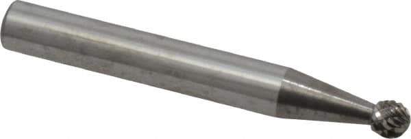 Atrax - 3/16" Cut Diam, 1/4" Shank Diam, Ball Head Double Cut Burr - Carbide, Radius End, 1/8" LOC, 2" OAL - Industrial Tool & Supply