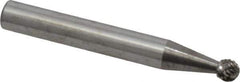 Atrax - 3/16" Cut Diam, 1/4" Shank Diam, Ball Head Double Cut Burr - Carbide, Radius End, 1/8" LOC, 2" OAL - Industrial Tool & Supply