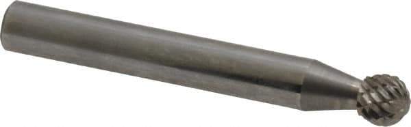 Atrax - 1/4" Cut Diam, 1/4" Shank Diam, Ball Head Double Cut Burr - Carbide, Radius End, 7/32" LOC, 2" OAL - Industrial Tool & Supply