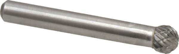 Atrax - 5/16" Cut Diam, 1/4" Shank Diam, Ball Head Double Cut Burr - Carbide, Radius End, 1/4" LOC, 2-1/32" OAL - Industrial Tool & Supply