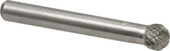 Atrax - 5/16" Cut Diam, 1/4" Shank Diam, Ball Head Double Cut Burr - Carbide, Radius End, 1/4" LOC, 2-1/32" OAL - Industrial Tool & Supply