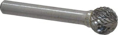 Atrax - 1/2" Cut Diam, 1/4" Shank Diam, Ball Head Double Cut Burr - Carbide, Radius End, 7/16" LOC, 2-1/4" OAL - Industrial Tool & Supply