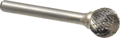 Atrax - 5/8" Cut Diam, 1/4" Shank Diam, Ball Head Double Cut Burr - Carbide, Radius End, 9/16" LOC, 2-5/16" OAL - Industrial Tool & Supply