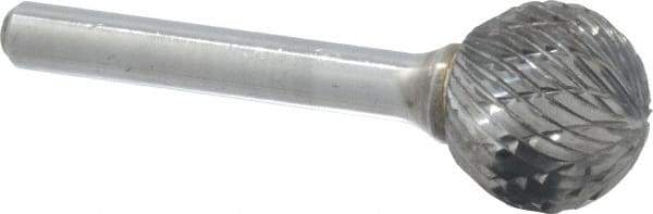 Atrax - 3/4" Cut Diam, 1/4" Shank Diam, Ball Head Double Cut Burr - Carbide, Radius End, 11/16" LOC, 2-7/16" OAL - Industrial Tool & Supply