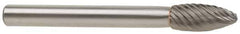 Atrax - 3/4" Cut Diam, 1/4" Shank Diam, Flame Head Single Cut Burr - Carbide, Radius End, 1-5/8" LOC, 3-3/8" OAL - Industrial Tool & Supply
