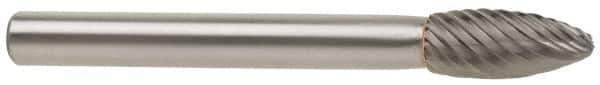 SGS Pro - 1/2" Cut Diam, 3/8" Shank Diam, Flame Head Double Cut Burr - Carbide, Radius End, 1-1/4" LOC, 3" OAL - Industrial Tool & Supply