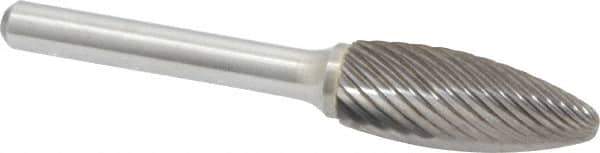 Atrax - 1/2" Cut Diam, 1/4" Shank Diam, Flame Head Single Cut Burr - Carbide, Radius End, 1-1/4" LOC, 3" OAL - Industrial Tool & Supply