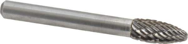 Atrax - 5/16" Cut Diam, 1/4" Shank Diam, Flame Head Double Cut Burr - Carbide, Radius End, 3/4" LOC, 2-1/2" OAL - Industrial Tool & Supply