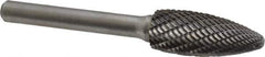 Atrax - 1/2" Cut Diam, 1/4" Shank Diam, Flame Head Double Cut Burr - Carbide, Radius End, 1-1/4" LOC, 3" OAL - Industrial Tool & Supply