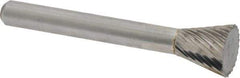 Atrax - 1/2" Cut Diam, 1/4" Shank Diam, Inverted Cone Head Single Cut Burr - Carbide, Flat End, 1/2" LOC, 2-1/4" OAL - Industrial Tool & Supply