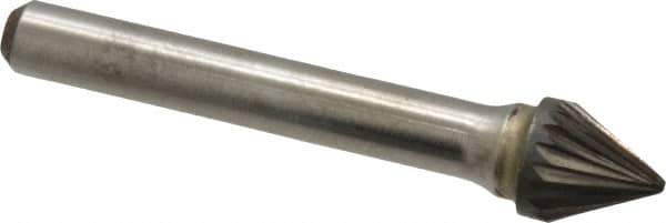 Atrax - 3/8" Cut Diam, 1/4" Shank Diam, Taper Head Single Cut Burr - Carbide, Radius End, 5/16" LOC, 2-1/16" OAL - Industrial Tool & Supply