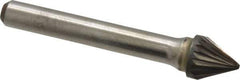 Atrax - 3/8" Cut Diam, 1/4" Shank Diam, Taper Head Single Cut Burr - Carbide, Radius End, 5/16" LOC, 2-1/16" OAL - Industrial Tool & Supply