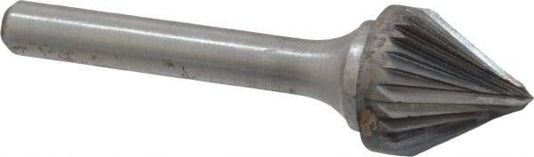 Atrax - 5/8" Cut Diam, 1/4" Shank Diam, Taper Head Single Cut Burr - Carbide, Radius End, 9/16" LOC, 2-5/16" OAL - Industrial Tool & Supply
