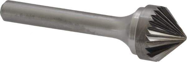 Atrax - 5/8" Cut Diam, 1/4" Shank Diam, Cone Head Single Cut Burr - Carbide, Point End, 5/16" LOC, 2-1/16" OAL - Industrial Tool & Supply