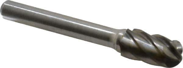Atrax - 3/8" Cut Diam, 1/4" Shank Diam, Cylinder with Radius Head Fluted Cut Burr - Radius End, 3/4" LOC, 2-1/2" OAL - Industrial Tool & Supply