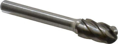 Atrax - 3/8" Cut Diam, 1/4" Shank Diam, Cylinder with Radius Head Fluted Cut Burr - Radius End, 3/4" LOC, 2-1/2" OAL - Industrial Tool & Supply